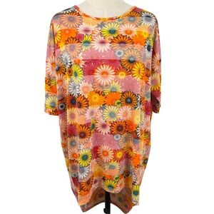 Oversized S Vibrant Tunic Top Colorful Daisy Floral High Low Boho Hippie Art Mod